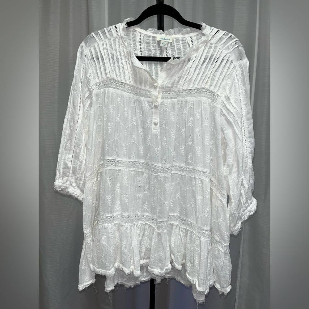 Sundance Catalog White “Mylah Eyelet Top” | size large